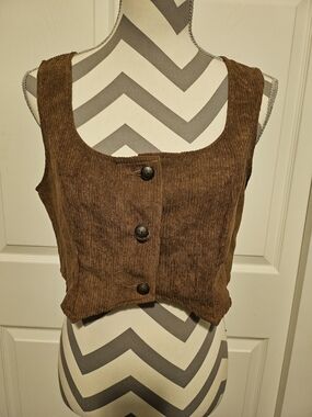 SHEIN Brown Corduroy Button-Front Crop Tank
